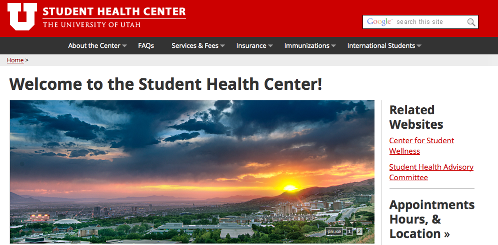 Screen shot of student health center